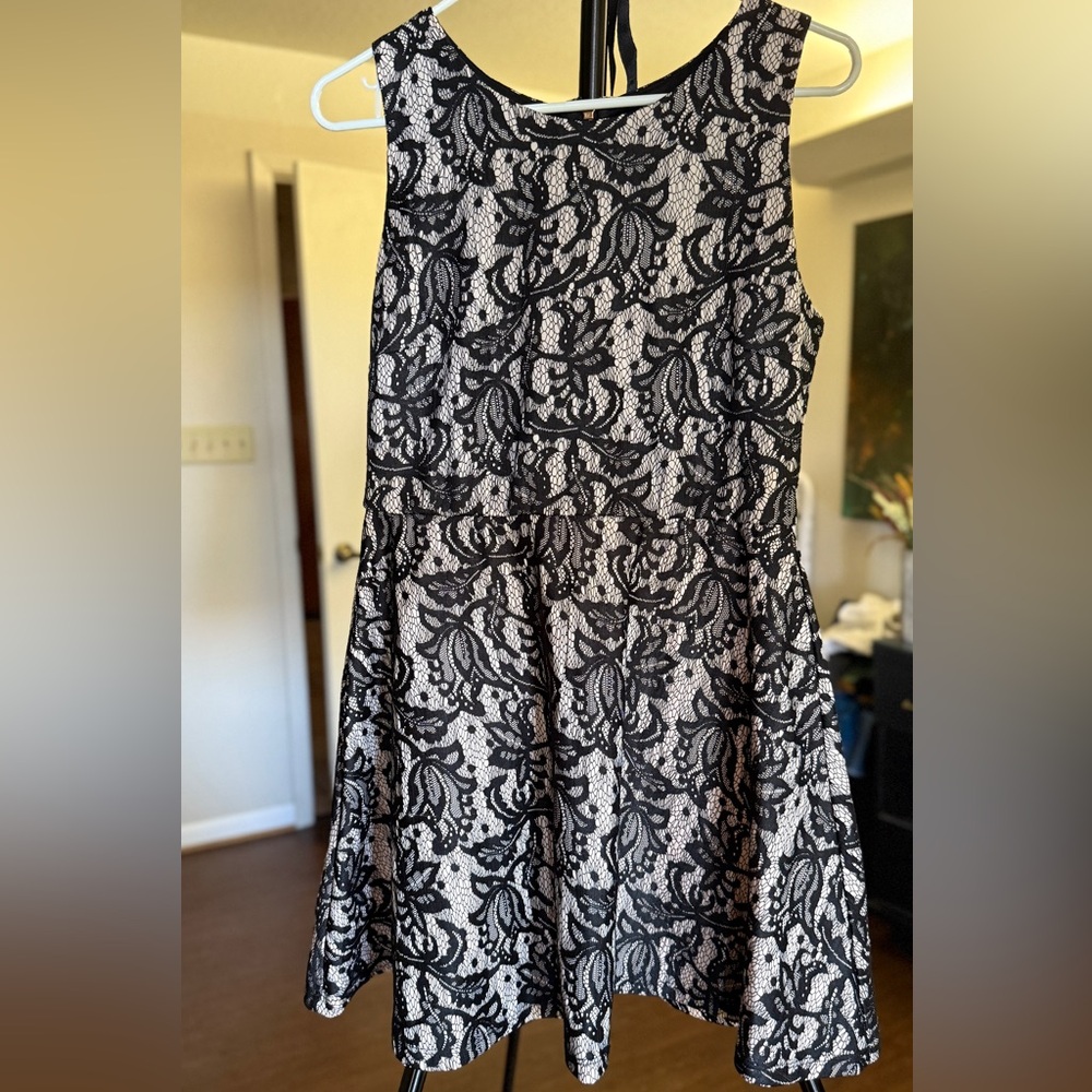 Profile By Gottex Black and White Lace A-Line Dress